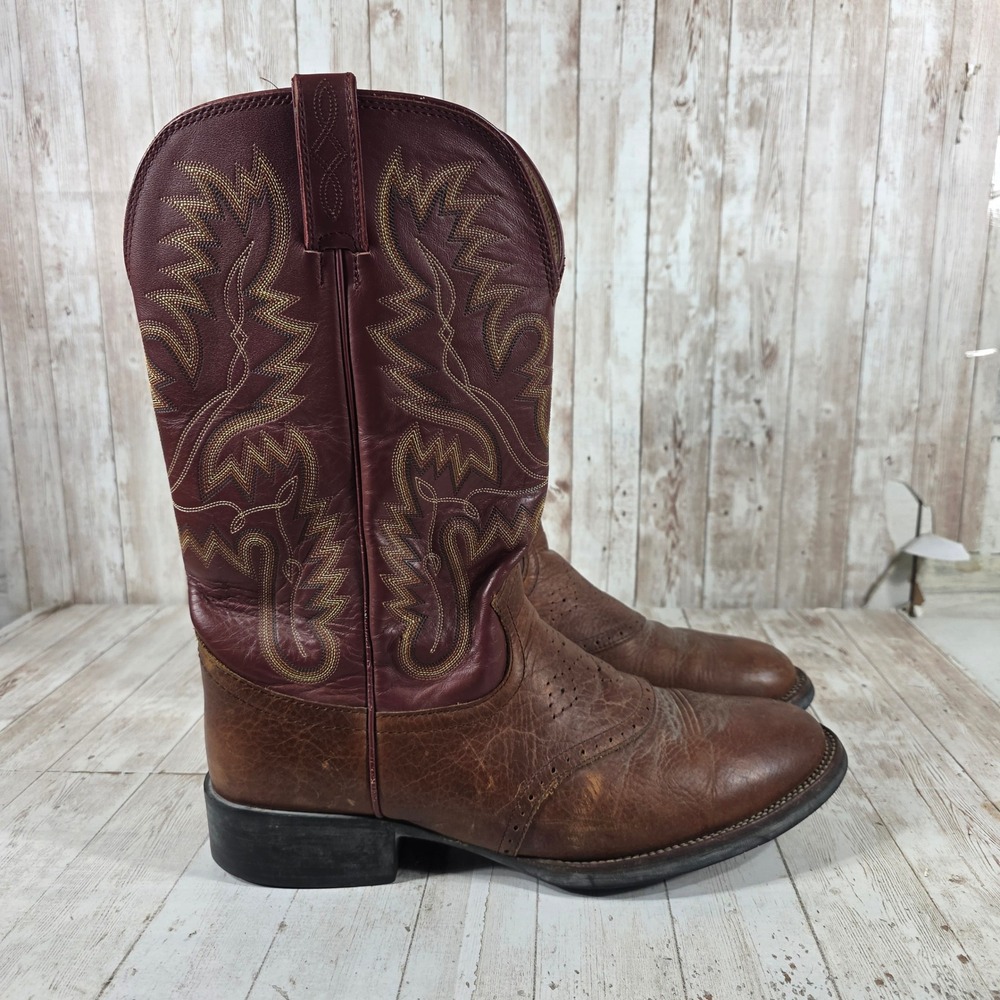 Justin Boots Mens 485 CR1106 Brown Burgundy Leather Western Cowboy Boots 12 D